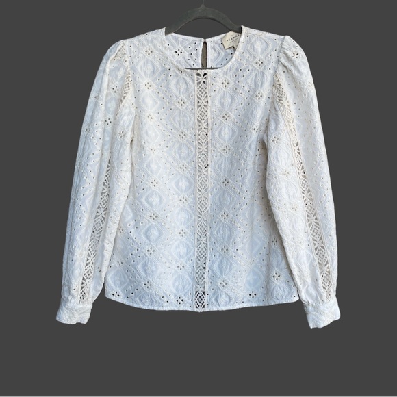 SEZANE White Ecru Floral Eyelet Embroidered Lace Cotton Scarlett Blouse Top - Picture 3 of 17